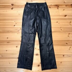 NEW Commando Pants Womens XS Black Faux Leather Split Front Pull On Pants